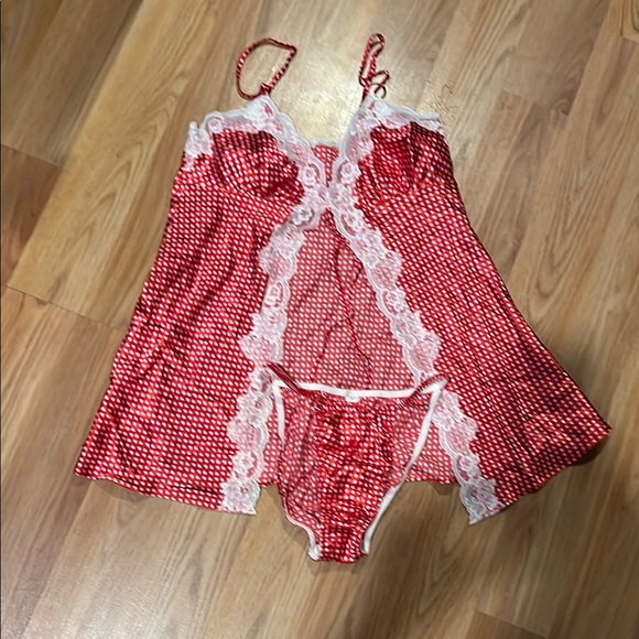 Red and White Polka Dot Chemise with Lace Trim - Picture 1 of 5